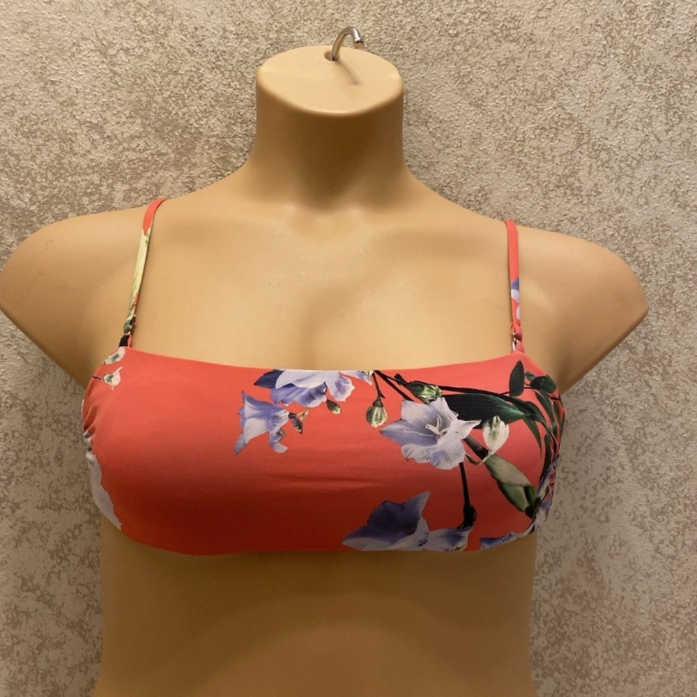 TiniBikini Vibrant Coral and Purple Floral Bikini Top